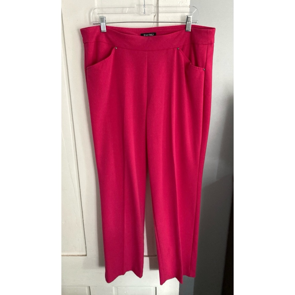 Roz & Ali Stretch Trouser Straight Leg Pleat Front Hot Pink